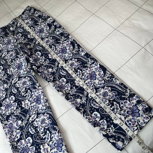 Talbots Pants Womens 8 Blue Purple Floral Paisley Perfect Cropped Ankle Classic - Picture 10 of 10